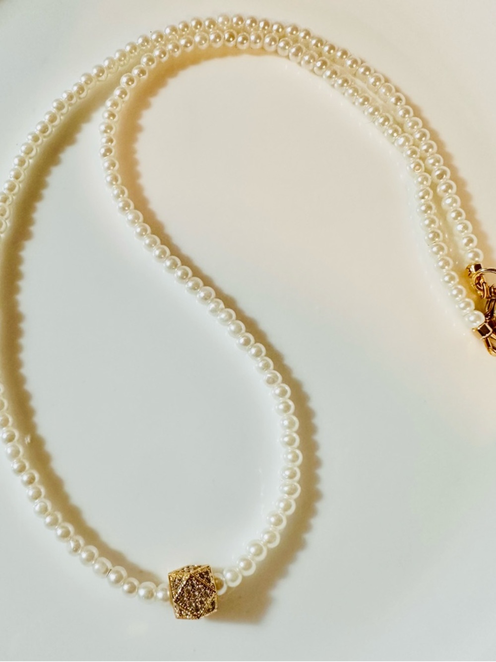 Pearl Necklace with Gold Pavé Accent Bead